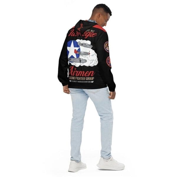 Celebrate African American veterans with the Tuskegee Airmen Men's Windbreaker. This water-resistant and lightweight jacket pays tribute to military history and makes an ideal gift for Memorial Day, Father's Day, and Black History Month. Show your appreciation and style with this remarkable piece of Black heritage fashion.