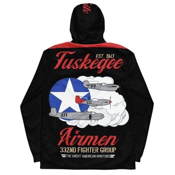 Tuskegee Airmen Windbreaker - Back View: Black heritage fashion jacket