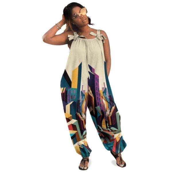 City Skyline Abstract Print Womens Romper Front View