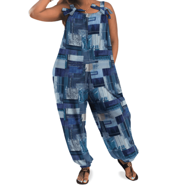 Women's Patchwork Jumpsuit with Suspender