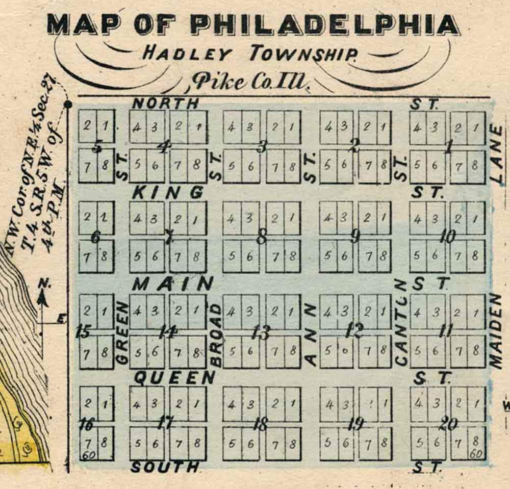 A plat map of Free Frank’s town south of Quincy as it was designed.