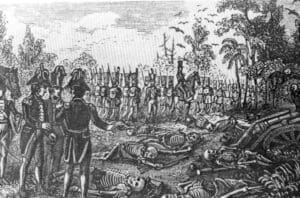 Depiction of the Seminole Wars, a series of conflicts between Indigenous peoples and the United States government, where John Horse played a significant role in challenging oppressive ideologies