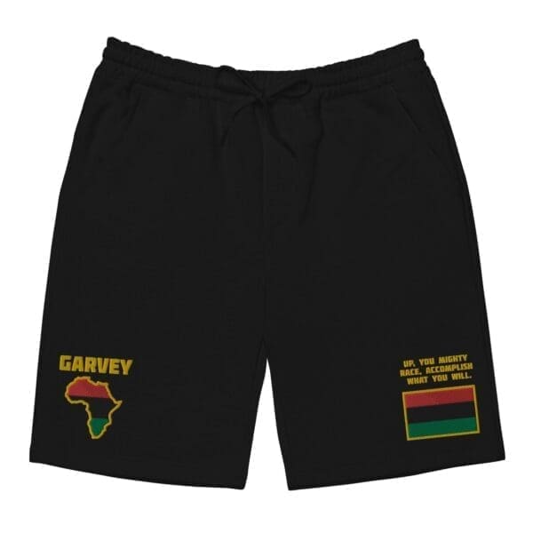 Marcus Garvey Embroidered Men's Fleece Shorts - Front View