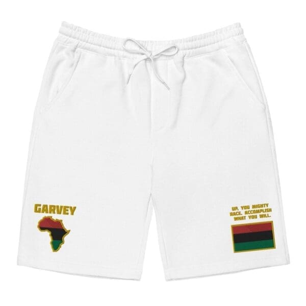 Marcus Garvey Embroidered Men's Fleece Shorts - Front View