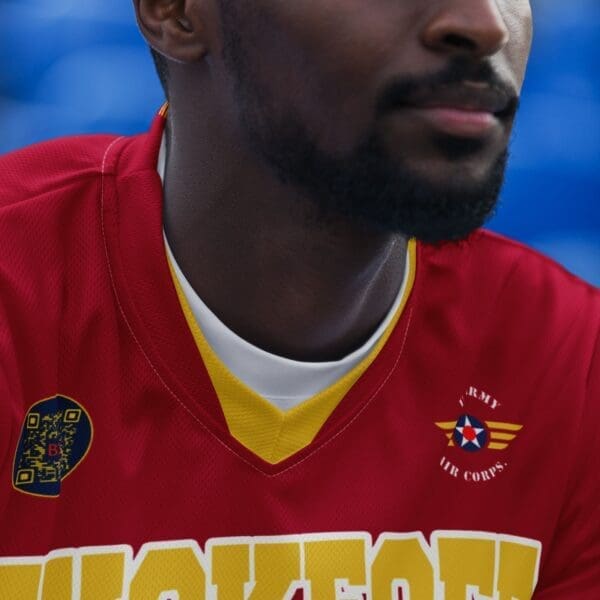 Close-up of Tuskegee Airmen logo on sports jersey