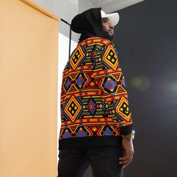 Model Wearing African Tribal Print Hoodie at Afrobeats Event