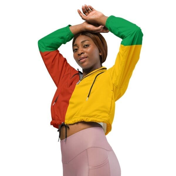 Woman wearing Color Block Cropped Windbreaker Jacket