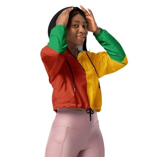 Woman wearing Color Block Cropped Windbreaker Jacket