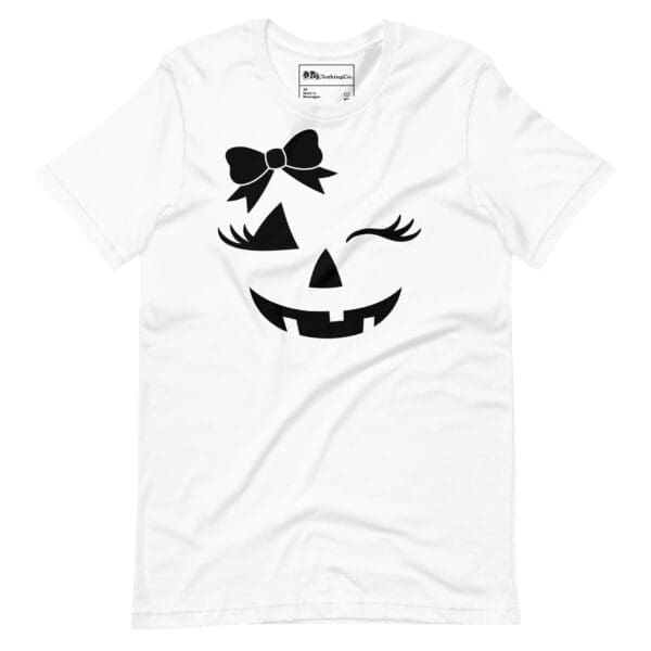 Female Pumpkin Face Tee with Autumn Background