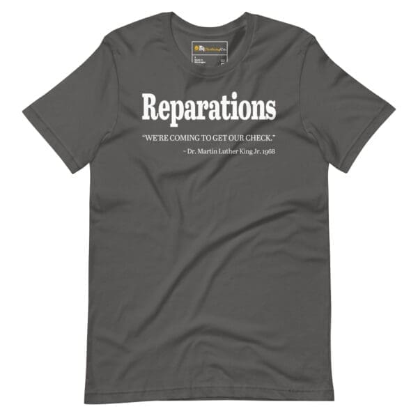 African American reparations message on stylish t-shirt