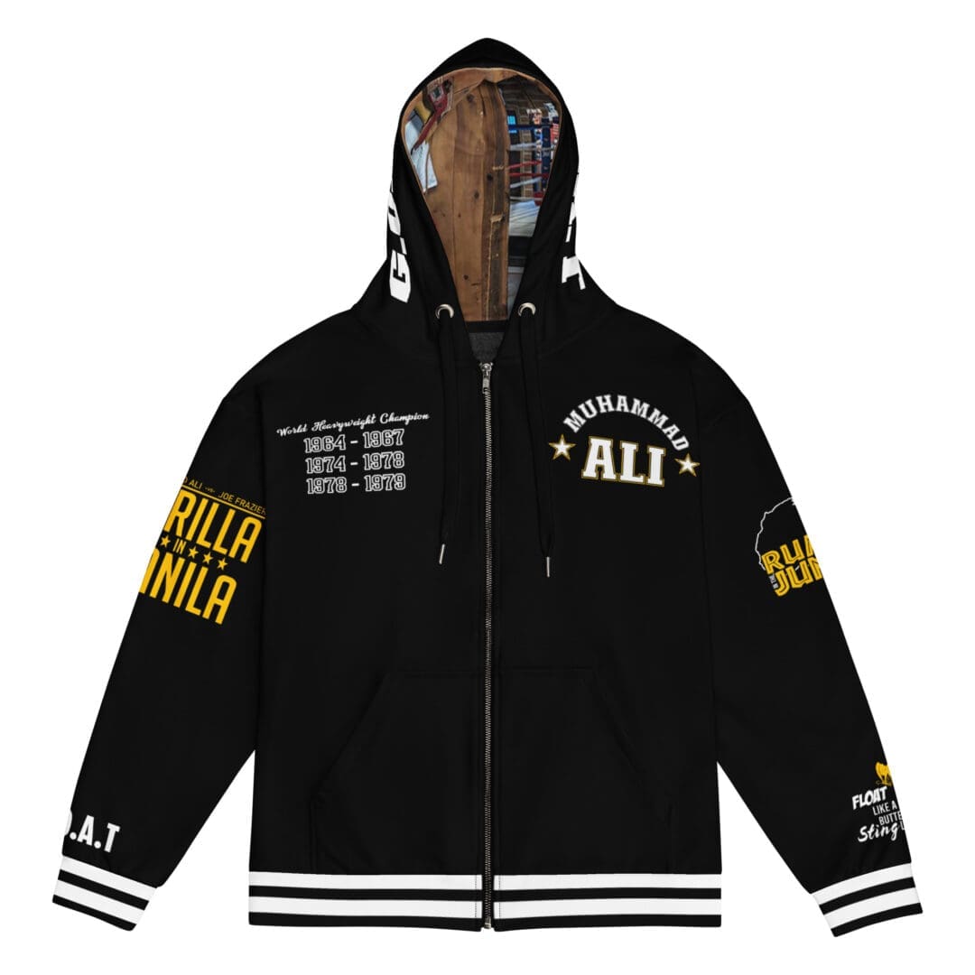 Muhammad Ali Zip-Up Hoodie featuring Rumble in the Jungle design