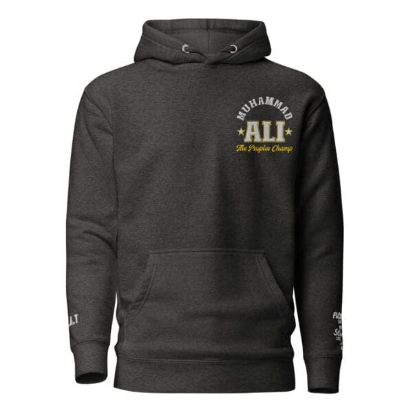 Muhammad Ali heritage sweatshirt in charcoal heather, front facing.