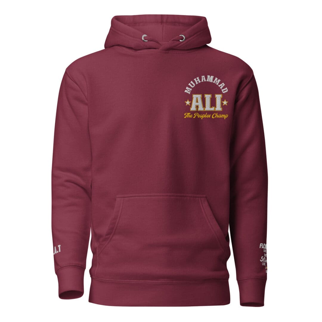 Muhammad Ali heritage sweatshirt in maroon, front facing.