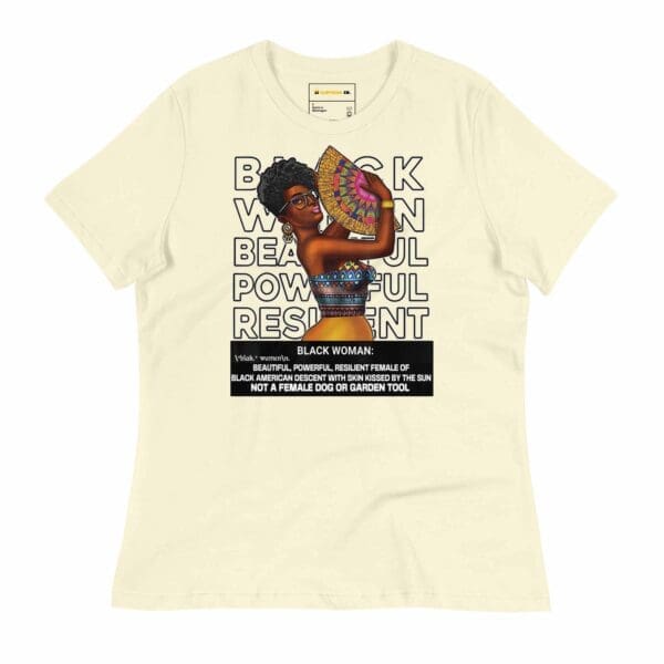 Front view of a citron yellow "Black Woman Beautiful Powerful Resilient Graphic T-Shirt" by B1Clothing Co. The citron t-shirt features the empowering Black Woman graphic in a contrasting print.