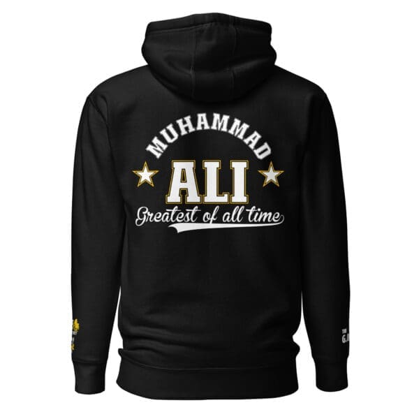 Back view of the Muhammad Ali Black History hoodie in black.