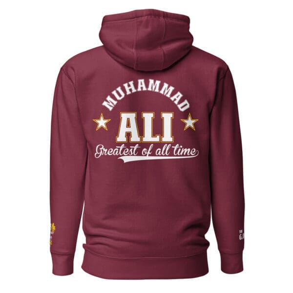 Back view of the Muhammad Ali Black History hoodie in maroon.