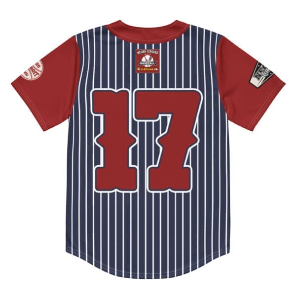Back view of the red and blue Detroit Stars Negro League jersey.