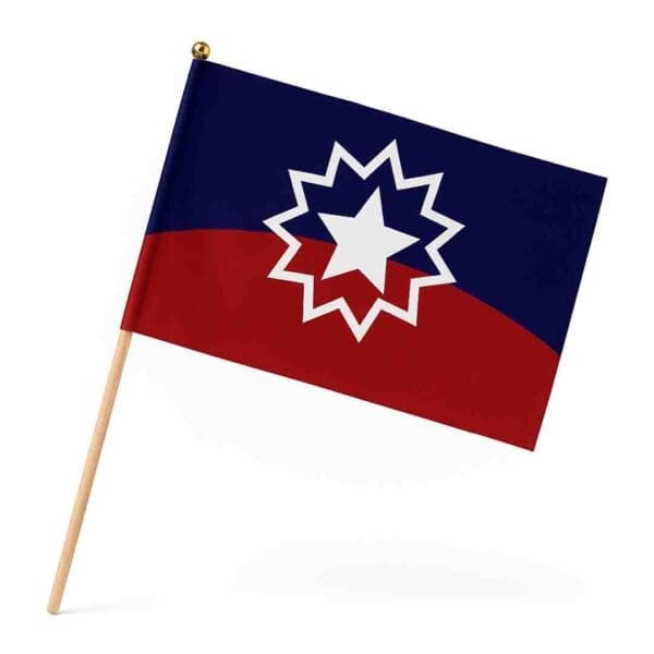 Angled view of the B1ClothingCo colorful Juneteenth hand flag showcasing its Terylene fabric.