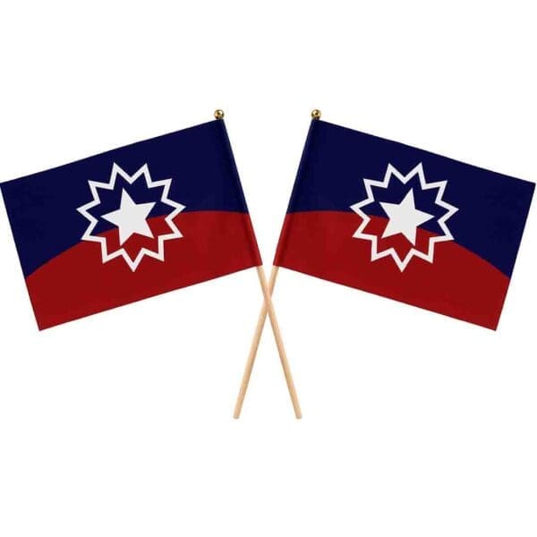 Pair of B1ClothingCo Juneteenth hand flags crossed, perfect for Juneteenth decorations and events.
