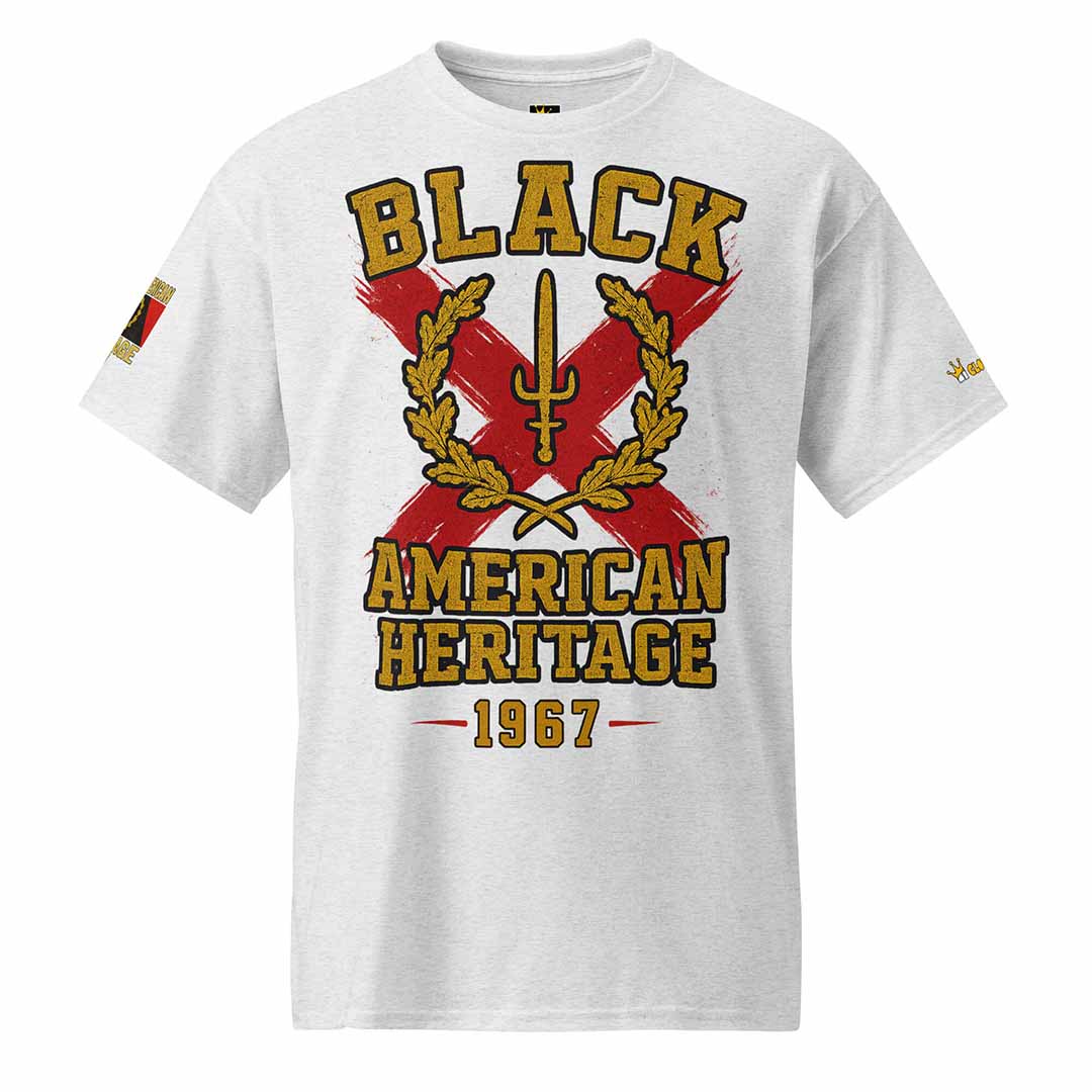 Black American Heritage Flag t-shirt in ash, front view, classic fit, cultural pride