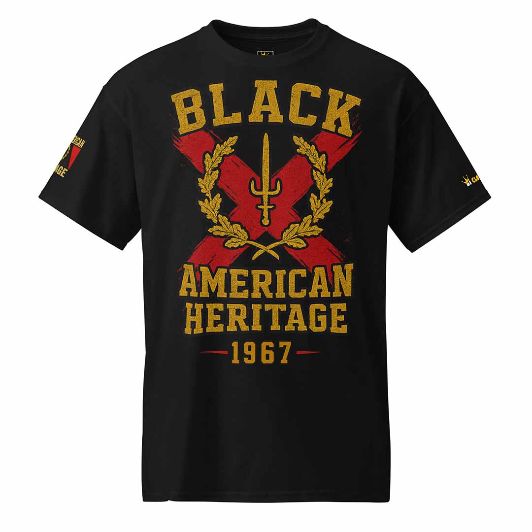 Black American Heritage Flag t-shirt in black, front view, unisex heritage tee