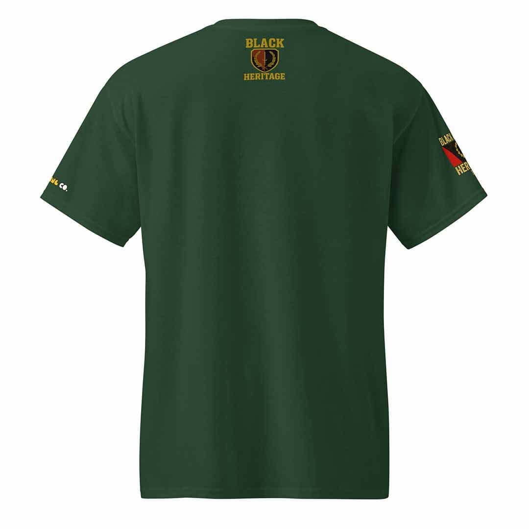 Black American Heritage Flag t-shirt in forest green, back view, moisture-wicking