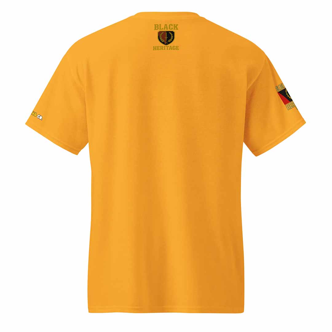 Black American Heritage Flag t-shirt in gold, back view, performance tee