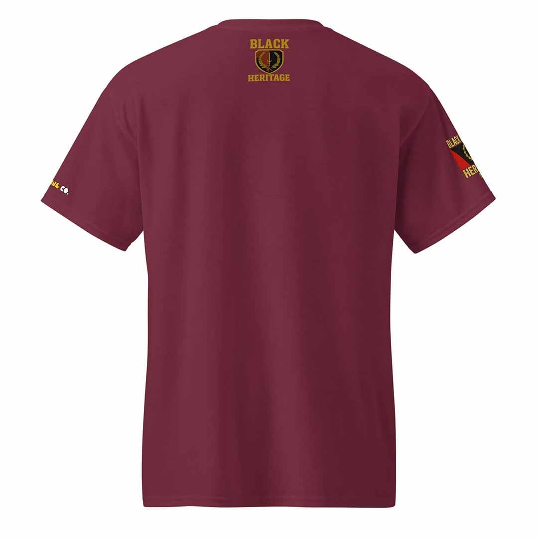 Black American Heritage Flag t-shirt in maroon, back view, moisture-wicking