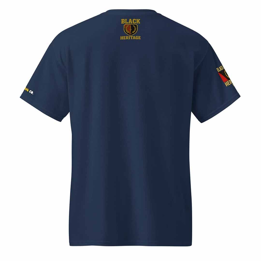 Black American Heritage Flag t-shirt in navy, back view, DryBlend comfort