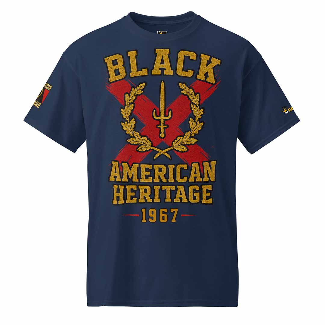 Black American Heritage Flag t-shirt in navy, front view, versatile capsule