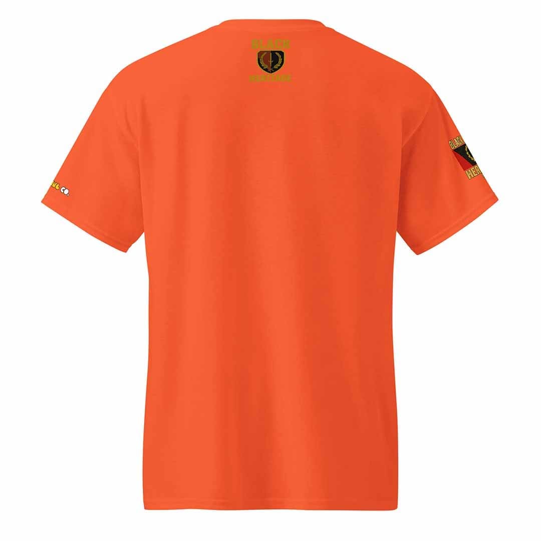 Black American Heritage Flag t-shirt in orange, back view, performance wear