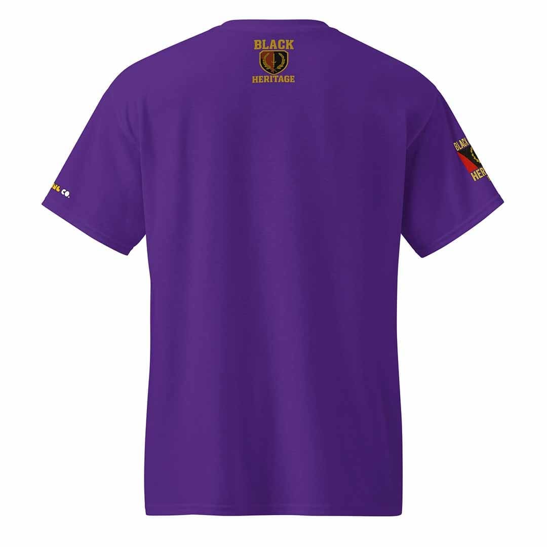 Black American Heritage Flag t-shirt in purple, back view, moisture-wicking