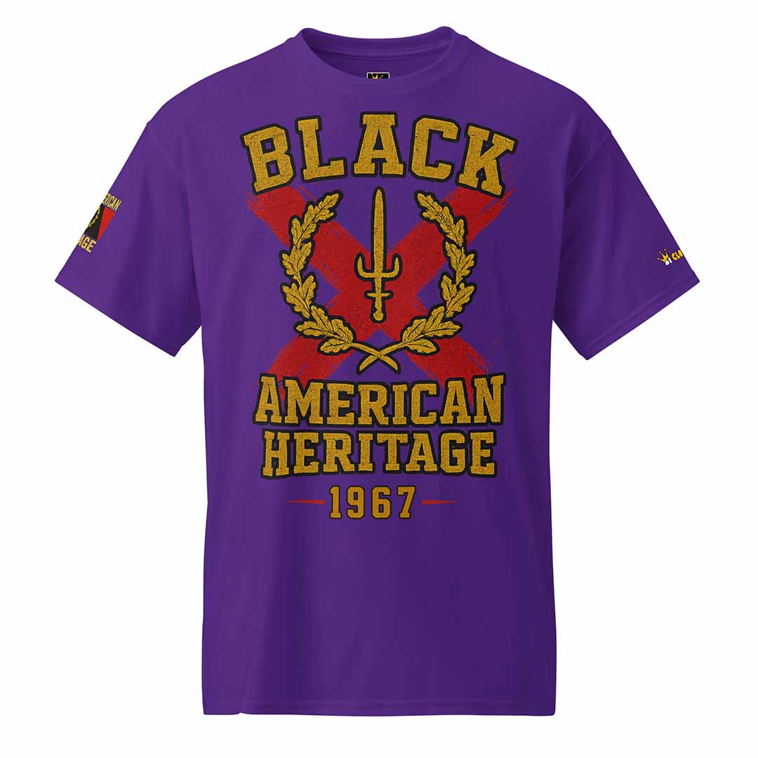 Black American Heritage Flag t-shirt in purple, front view, heritage apparel