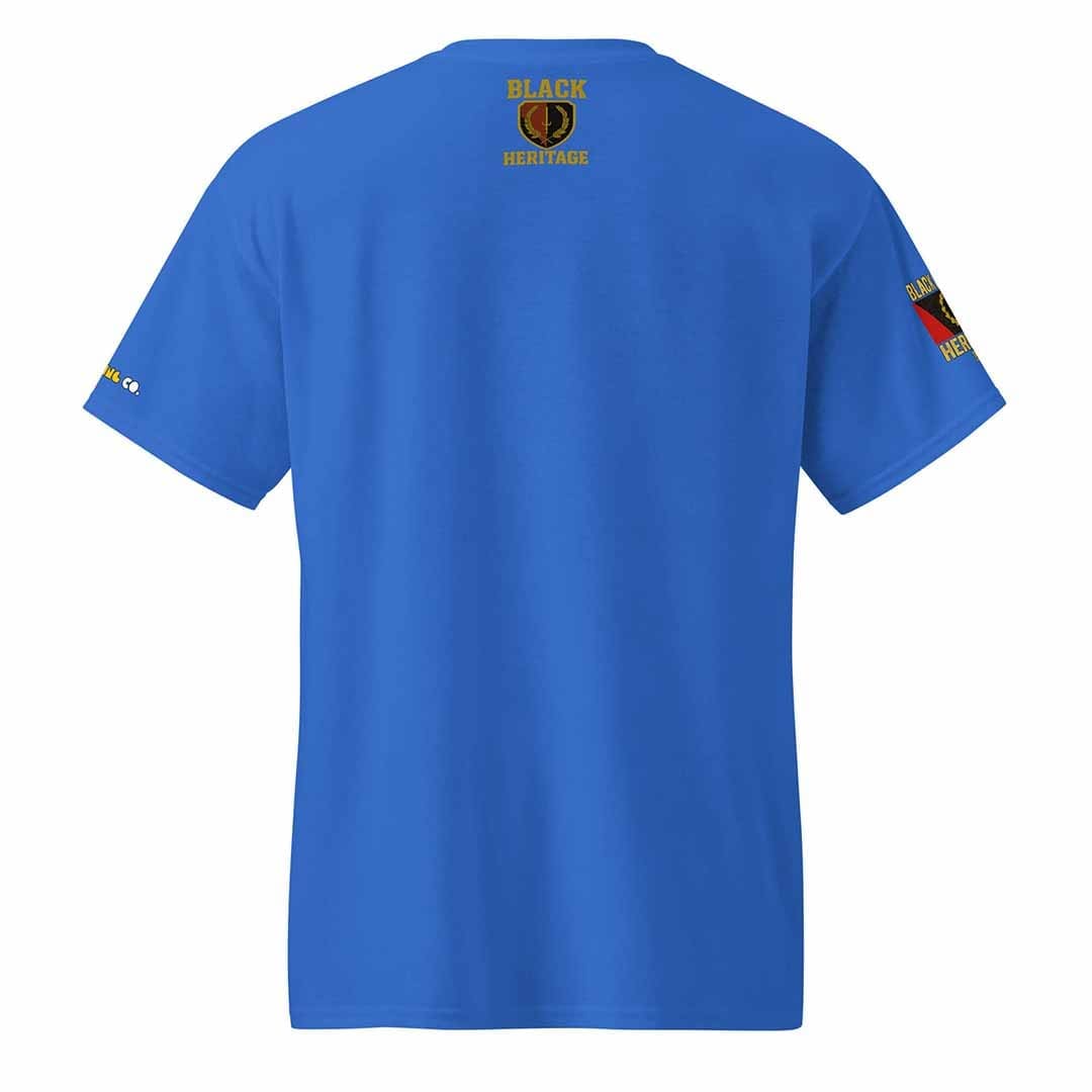 Black American Heritage Flag t-shirt in royal, back view, DryBlend technology